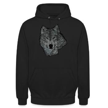 Wolf Tier Motiv - Unisex Hoodie - Schwarz - Vorne - Alina (178cm) & Michal (187cm)