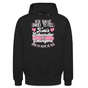Tante Schwägerin Geschenk - Unisex Hoodie - Schwarz - Vorne - Alina (178cm) & Michal (187cm)