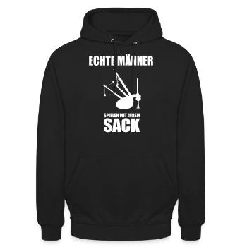 Echte Männer spielen mit Ihrem Sack Dudelsack - Unisex Hoodie - Schwarz - Vorne - Alina (178cm) & Michal (187cm)