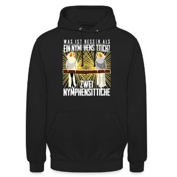Nymphensittich Zwei Nymphensittiche - Unisex Hoodie - Schwarz - Vorne - Alina (178cm) & Michal (187cm)
