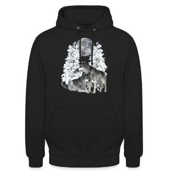 Loup, loups en hiver - Sweat-shirt à capuche unisexe - noir - Devant - Alina (178cm) & Michal (187cm)
