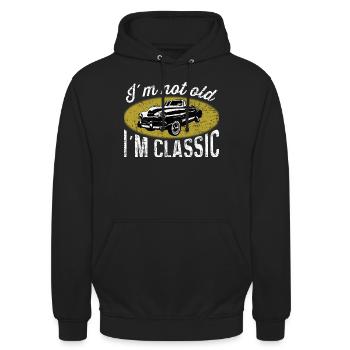 Je ne suis pas vieux Je suis voiture classique voiture classique - Sweat-shirt à capuche unisexe - noir - Devant - Alina (178cm) & Michal (187cm)