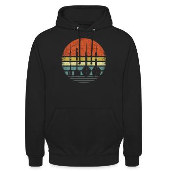 Retro Dartpfeile Vintage Dart Flights Darts - Unisex Hoodie - Schwarz - Vorne - Alina (178cm) & Michal (187cm)