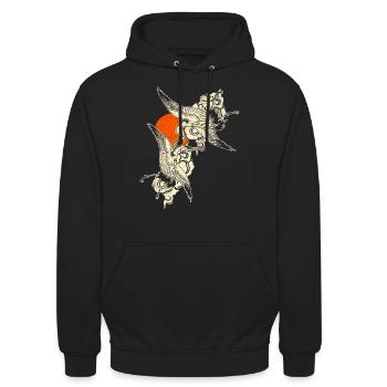 Cranes - Japanese Art - Unisex Hoodie - black - Front - Alina (178cm) & Michal (187cm)