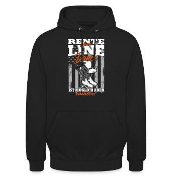 Rente ohne Line Dance ist möglich aber sinnlos - Unisex Hoodie - Schwarz - Vorne - Alina (178cm) & Michal (187cm)
