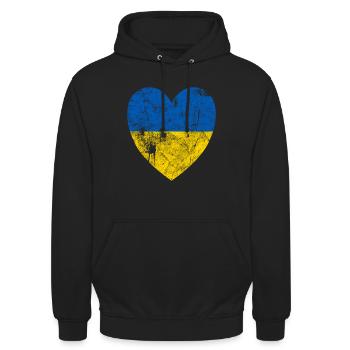 VINTAGE HERZ FLAGGE BLAU GELB UKRAINE - Unisex Hoodie - Schwarz - Vorne - Alina (178cm) & Michal (187cm)
