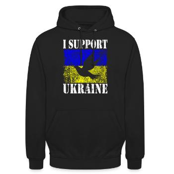 ICH UNTERSTÜTZE UKRAINE SUPPORT UKRAINE - Unisex Hoodie - Schwarz - Vorne - Alina (178cm) & Michal (187cm)