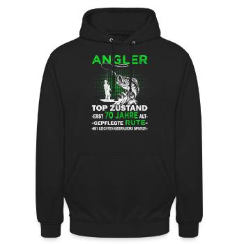 Sei kein Dummi - 70. Geburtstag Angler - Angeln - Unisex Hoodie - Schwarz - Vorne - Alina (178cm) & Michal (187cm)