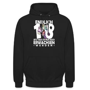 Endlich 18 Jahre - 18. Geburtstag - Unisex Hoodie - Schwarz - Vorne - Alina (178cm) & Michal (187cm)