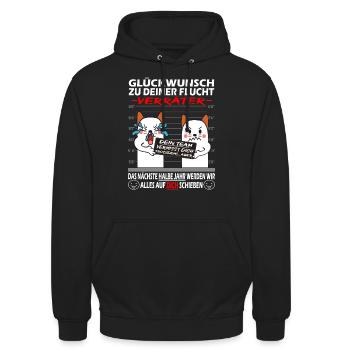Glückwunsch zur Flucht Verräter - Jobwechsel - Unisex Hoodie - Schwarz - Vorne - Alina (178cm) & Michal (187cm)