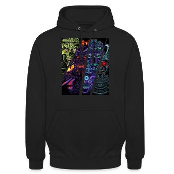 Zombie Roboter Samurai Dämon - Unisex Hoodie - Schwarz - Vorne - Alina (178cm) & Michal (187cm)