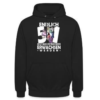 Endlich 51 Jahre - 51. Geburtstag - Unisex Hoodie - Schwarz - Vorne - Alina (178cm) & Michal (187cm)