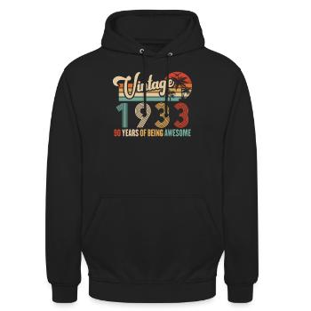 Vintage Année 1933 Anniversaire 90 Ans Idée Cadeau - Sweat-shirt à capuche unisexe - noir - Devant - Alina (178cm) & Michal (187cm)