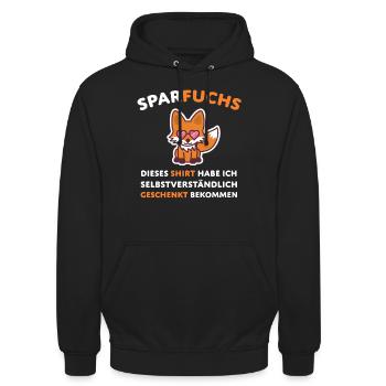 Fuchs Sparfuchs Spruch Humor - Unisex Hoodie - Schwarz - Vorne - Alina (178cm) & Michal (187cm)