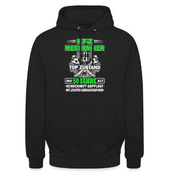 KFZ Mechaniker erst 50 Jahre - Tuning - Unisex Hoodie - Schwarz - Vorne - Alina (178cm) & Michal (187cm)