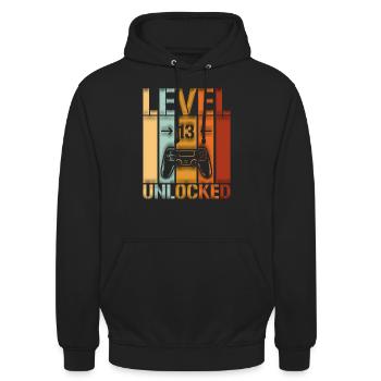13. Geburtstag Level 13 unlocked - Unisex Hoodie - Schwarz - Vorne - Alina (178cm) & Michal (187cm)