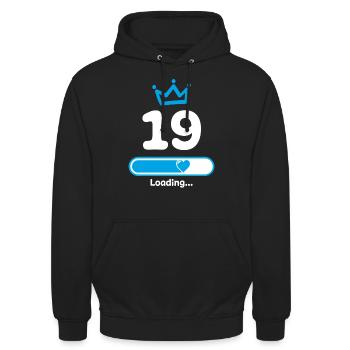 19. Geburtstag Krone Glückwunsch Gratulieren - Unisex Hoodie - Schwarz - Vorne - Alina (178cm) & Michal (187cm)