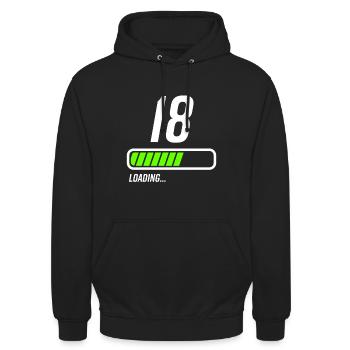 Faisceau de chargement du 18e anniversaire - Sweat-shirt à capuche unisexe - noir - Devant - Alina (178cm) & Michal (187cm)