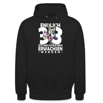 Endlich 33 Jahre - 33. Geburtstag - Unisex Hoodie - Schwarz - Vorne - Alina (178cm) & Michal (187cm)