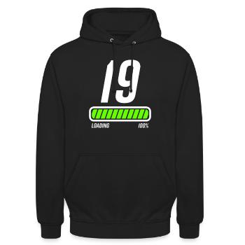 19e anniversaire 19 ans Poutre de chargement - Sweat-shirt à capuche unisexe - noir - Devant - Alina (178cm) & Michal (187cm)