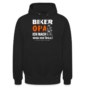 Biker Opa - Motorradfahrer - Motorrad - Unisex Hoodie - Schwarz - Vorne - Alina (178cm) & Michal (187cm)