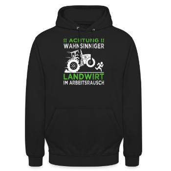 Achtung wahnsinniger Landwirt - Traktoren, Bauern - Unisex Hoodie - Schwarz - Vorne - Alina (178cm) & Michal (187cm)