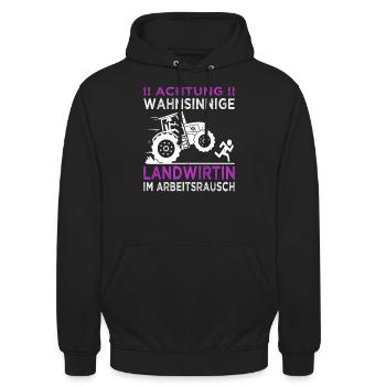 Achtung wahnsinnige Landwirtin - Traktoren, Bauern - Unisex Hoodie - Schwarz - Vorne - Alina (178cm) & Michal (187cm)