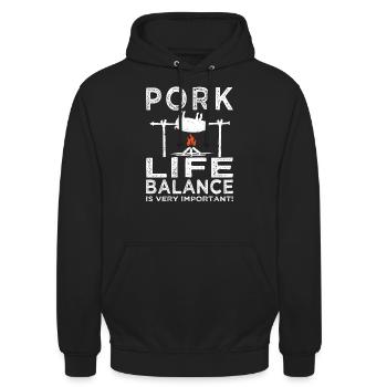 Viande - Grillades - Steak - Boucherie - Sweat-shirt à capuche unisexe - noir - Devant - Alina (178cm) & Michal (187cm)