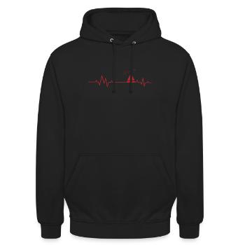 Mein Herz schlägt fürs Segeln Herzlinie - Unisex Hoodie - Schwarz - Vorne - Alina (178cm) & Michal (187cm)