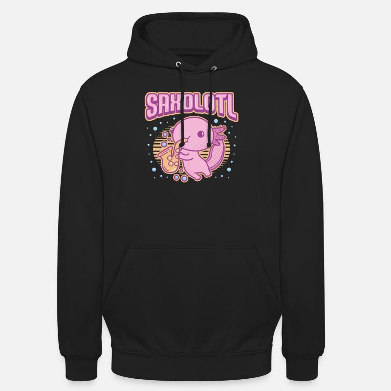 Saxolotl, axolotl joue du saxophone. - Sweat-shirt à capuche unisexe - noir