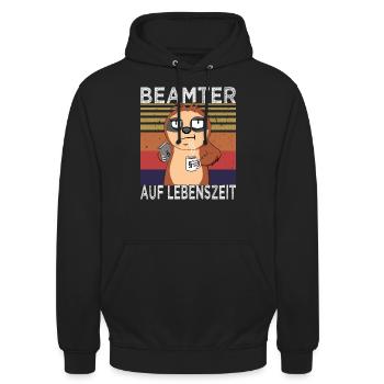 Beamtenstatus & lustige Beamten Sprüche - Unisex Hoodie - Schwarz - Vorne - Alina (178cm) & Michal (187cm)