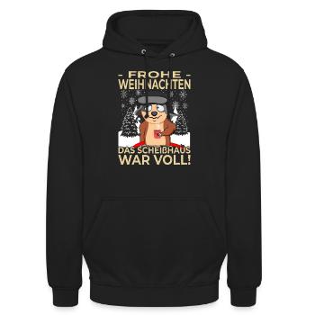 Glühwein Weihnachsmarkt & Ugly Christmas Sprüche - Unisex Hoodie - Schwarz - Vorne - Alina (178cm) & Michal (187cm)