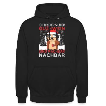 Glühwein Weihnachsmarkt & Ugly Christmas Sprüche - Unisex Hoodie - Schwarz - Vorne - Alina (178cm) & Michal (187cm)