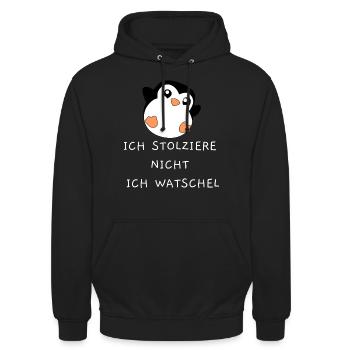 Pinguin ich stolziere nicht ich watschel - Unisex Hoodie - Schwarz - Vorne - Alina (178cm) & Michal (187cm)