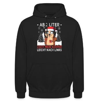 Glühwein Weihnachsmarkt & Ugly Christmas Sprüche - Unisex Hoodie - Schwarz - Vorne - Alina (178cm) & Michal (187cm)