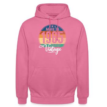 Millésime Fabriqué en 1965 Année de naissance 1965 Anniversaire - Sweat-shirt à capuche unisexe - rose - Devant - Alina (178cm) & Michal (187cm)