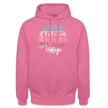 Millésime Fabriqué en 1965 Année de naissance 1965 Anniversaire - Sweat-shirt à capuche unisexe - rose - Devant - Alina (178cm) & Michal (187cm)