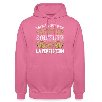 Le Meilleur Coiffeur | Coiffeur à la perfection - Sweat-shirt à capuche unisexe - rose - Devant - Alina (178cm) & Michal (187cm)