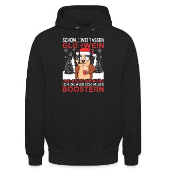 Glühwein Weihnachsmarkt & Ugly Christmas Sprüche - Unisex Hoodie - Schwarz - Vorne - Alina (178cm) & Michal (187cm)