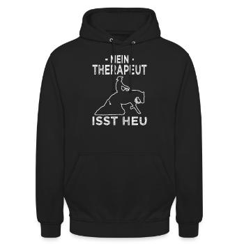 Mein Therapeut isst Heu - Westernreiten - Unisex Hoodie - Schwarz - Vorne - Alina (178cm) & Michal (187cm)