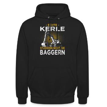 Bagger Spruch für Bauarbeiter & Baggerfahrer - Unisex Hoodie - Schwarz - Vorne - Alina (178cm) & Michal (187cm)