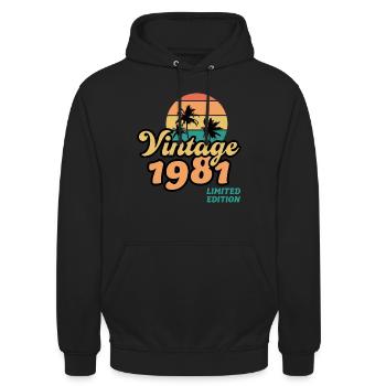 Né en 1981 Année de construction Idée cadeau Vintage Rétro - Sweat-shirt à capuche unisexe - noir - Devant - Alina (178cm) & Michal (187cm)