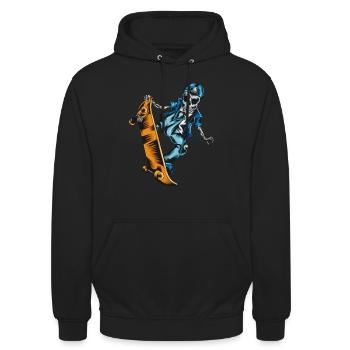 Skating Skater Geschenk Waghalsiges Skater Skelett - Unisex Hoodie - Schwarz - Vorne - Alina (178cm) & Michal (187cm)