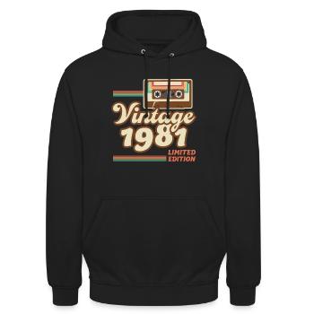 Né 1981 Année de construction Idée cadeau vintage rétro - Sweat-shirt à capuche unisexe - noir - Devant - Alina (178cm) & Michal (187cm)