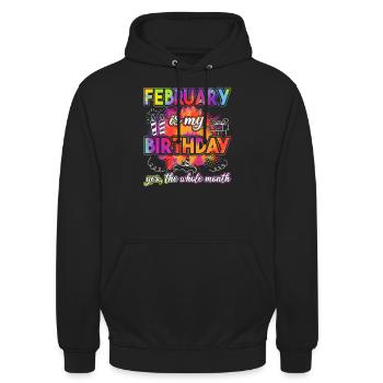 February is my Birthday - Geburtstag - Unisex Hoodie - black - Front - Alina (178cm) & Michal (187cm)