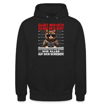 Glückwunsch zur Flucht - Jobwechsel - Unisex Hoodie - Schwarz - Vorne - Alina (178cm) & Michal (187cm)