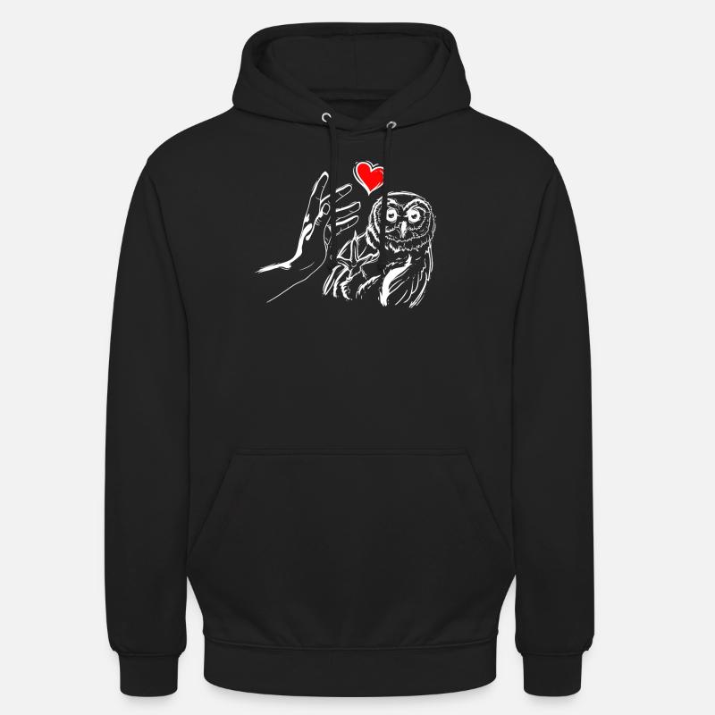 Eule Herz Händchen Halten mit Eule - Unisex Hoodie - Schwarz