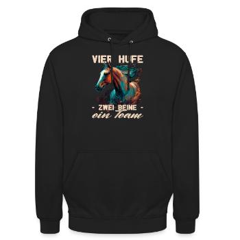 Pferdemama Pferdemädchen - Reiten - Westernreiter - Unisex Hoodie - Schwarz - Vorne - Alina (178cm) & Michal (187cm)