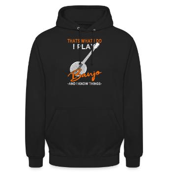 Je joue du Banjo - guitare - Sweat-shirt à capuche unisexe - noir - Devant - Alina (178cm) & Michal (187cm)
