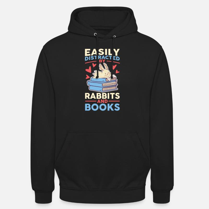Facilement distrait par les lapins et les livres Lapin de lecture - Sweat-shirt à capuche unisexe - noir